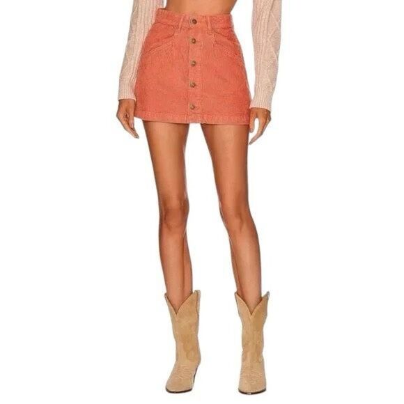 NWT Free People Ray Cord Corduroy Button Down Cotton Mini Skirt Size 12 Myrrh - Picture 1 of 9